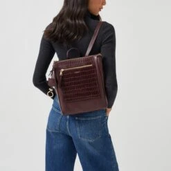 Pear Gardens - Faux CrocMedium Ziptop Backpack -Fashion Bag Store h7131204 897